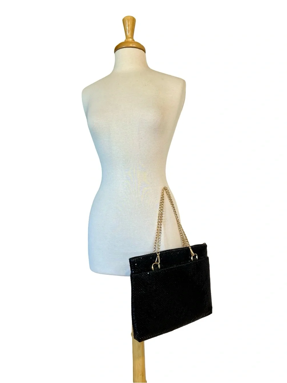Vintage Black Metal Mesh Convertible Handbag Clutch Gold Chain